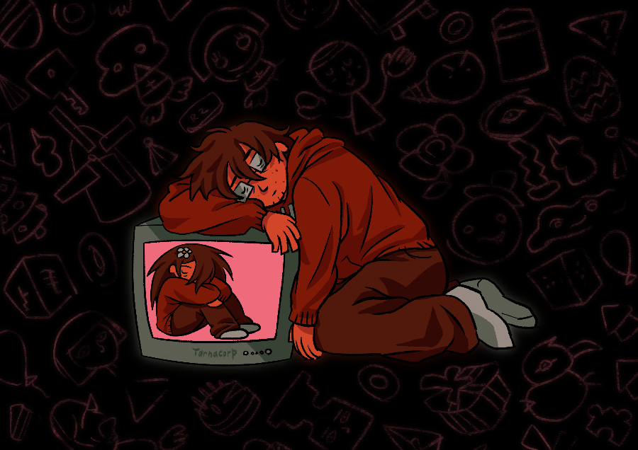 paul laying on the tv with care inside